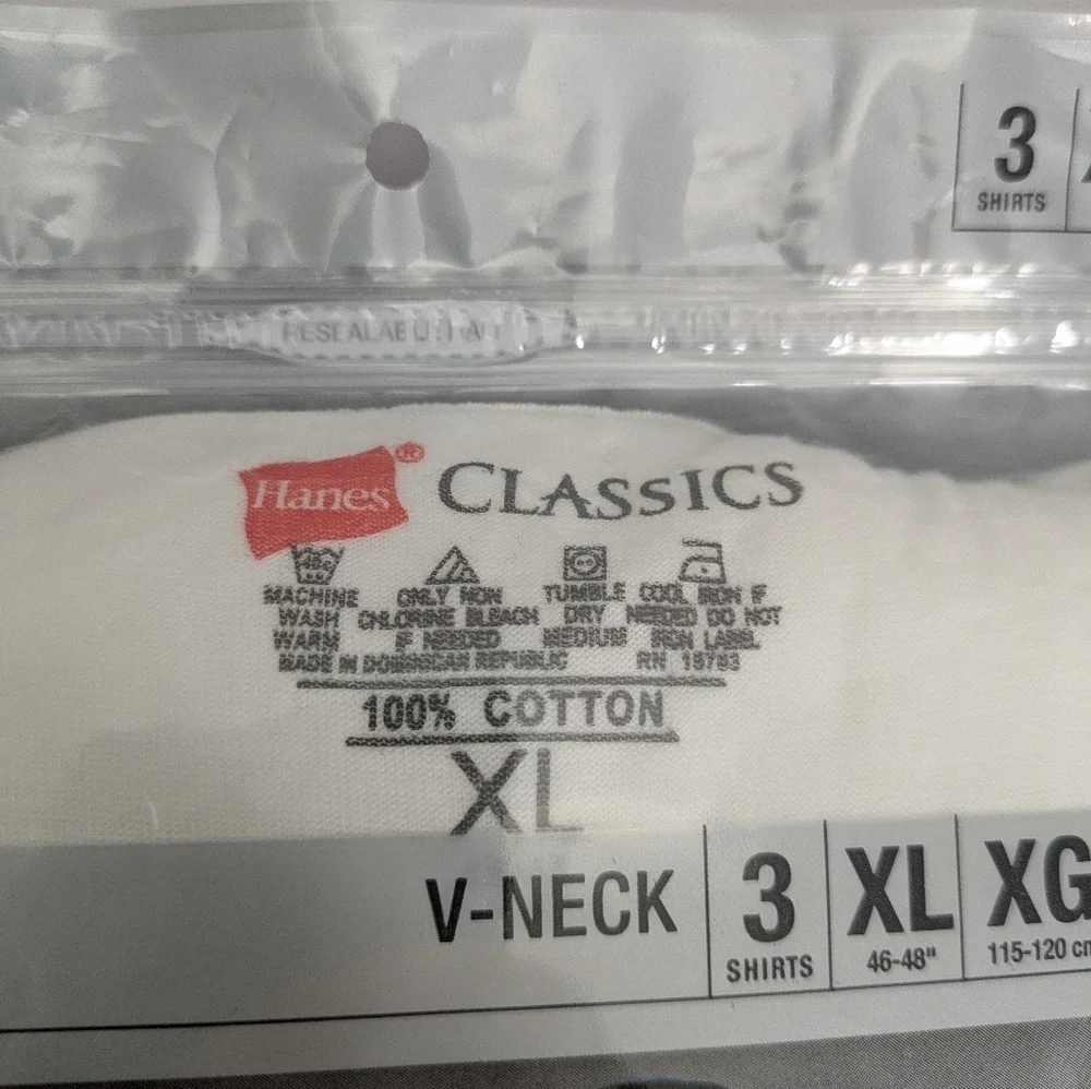 NWT Hanes Classics VNeck 3 Shirts 100% Cotton XL
